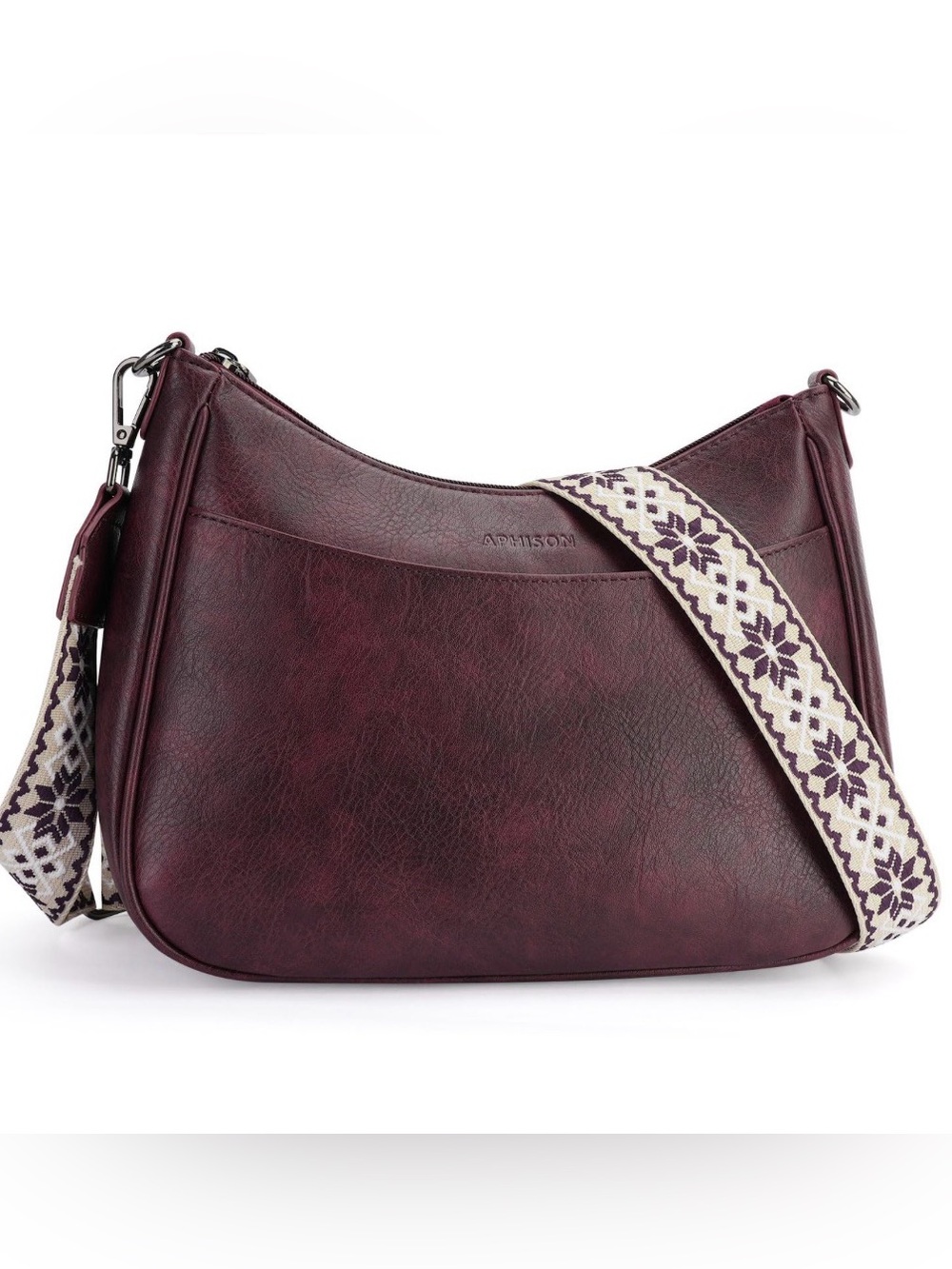 Women's Burgundy Leather Shoulder Bag with Detachable Strap